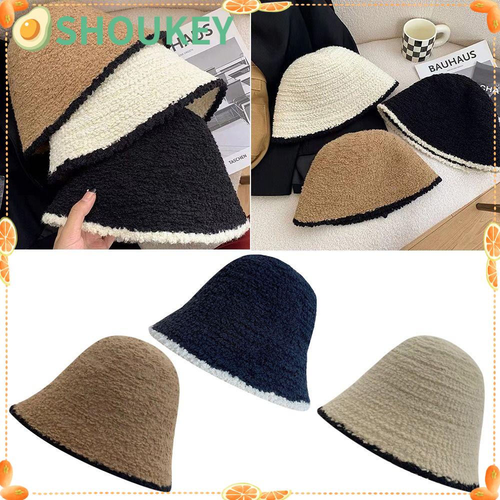 Mũ Bucket Dệt Kim Co Giãn Phối Ren Màu Tương Phản Dễ Thương