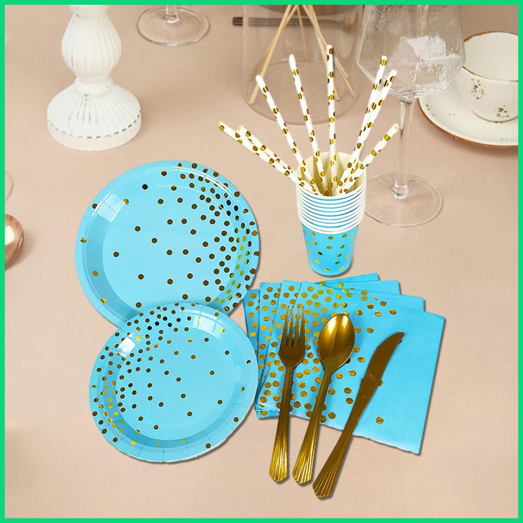 Bộ Đĩa Ăn Bằng Giấy Họa Tiết Chấm Bi Màu Vàng Tiện Dụng