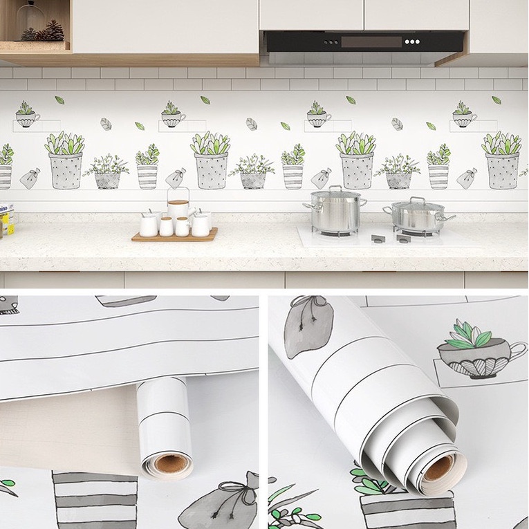 1 Mét Decal Giấy Dán Bếp Tráng Nhôm Cách Nhiệt Mẫu CHẬU CÂY XANH Khổ 60cm, Có Keo Sẵn