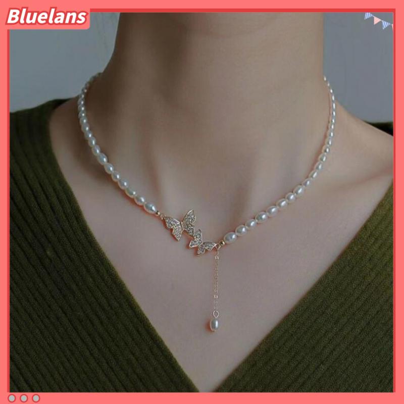 Vòng Cổ Choker Ngắn Đính Kim Cương &amp; Ngọc Trai Hình Bướm Sang Trọng Thời Trang