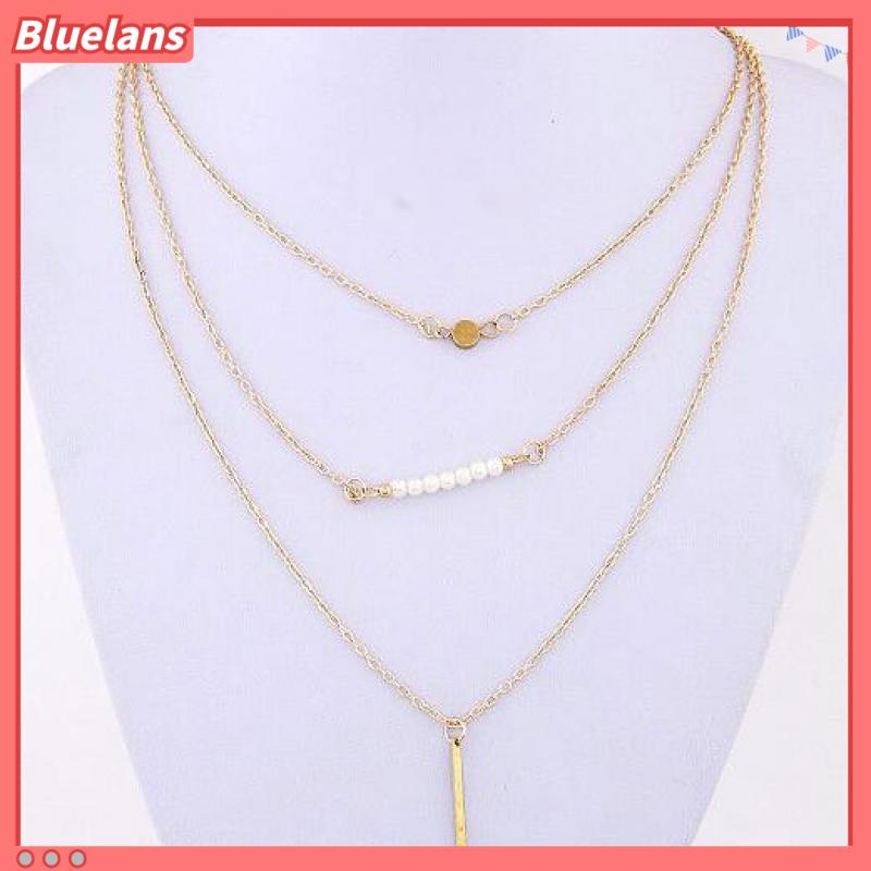 [BLS] Vòng cổ Ba Lớp Ngọc Trai Với Chuỗi Xương Ngắn Đính Kim Sa