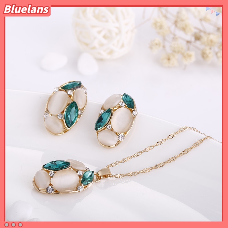 [BLS] Bộ Trang Sức Gồm Vòng cổ, Bông Tai, Đá Opal Hình Oval