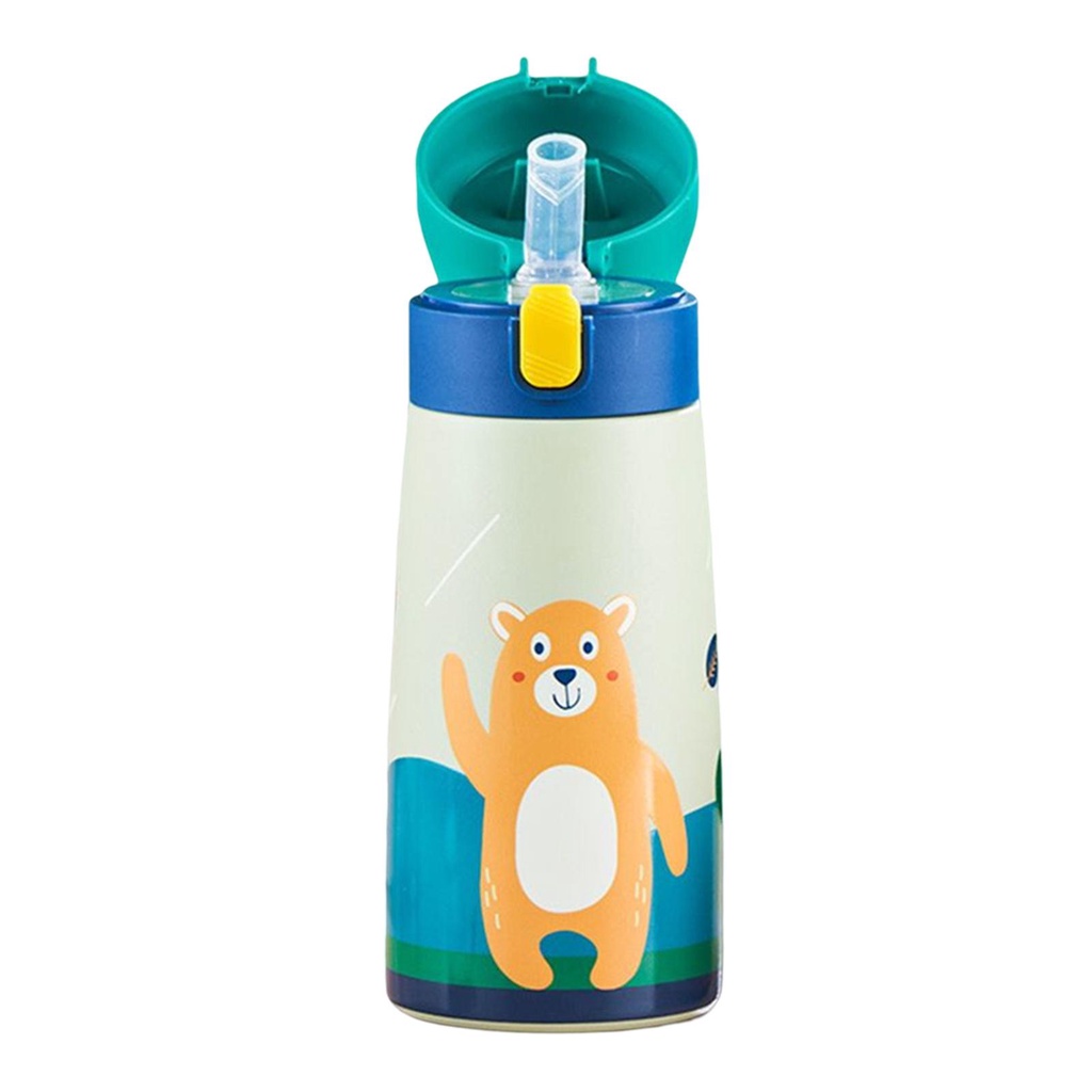Bình Nước Giữ Nhiệt Kèm Ống Hút Họa Tiết Hoạt Hình Xinh Xắn Dành Cho Bé