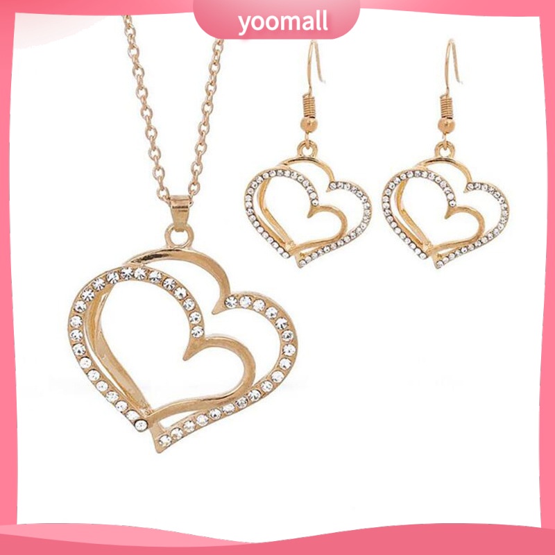 Bộ Vòng cổ + Bông Tai Hợp Kim Hình Trái Tim Thời Trang