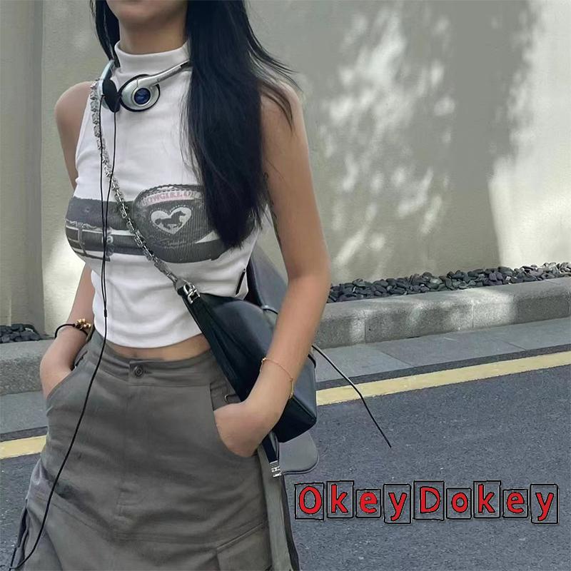 Áo Mùa Hè Không Tay Cổ Cao In Họa Tiết Có Thắt Lưng Cho Nữ