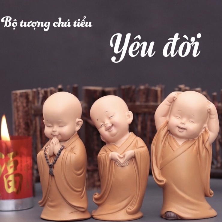 Mô Hình Tiểu Cảnh "Bộ 12 Tượng Chú Tiểu Mini" Trang Trí Sen Đá, Sân Vườn/ Chậu Cây, DYI, Terrarium