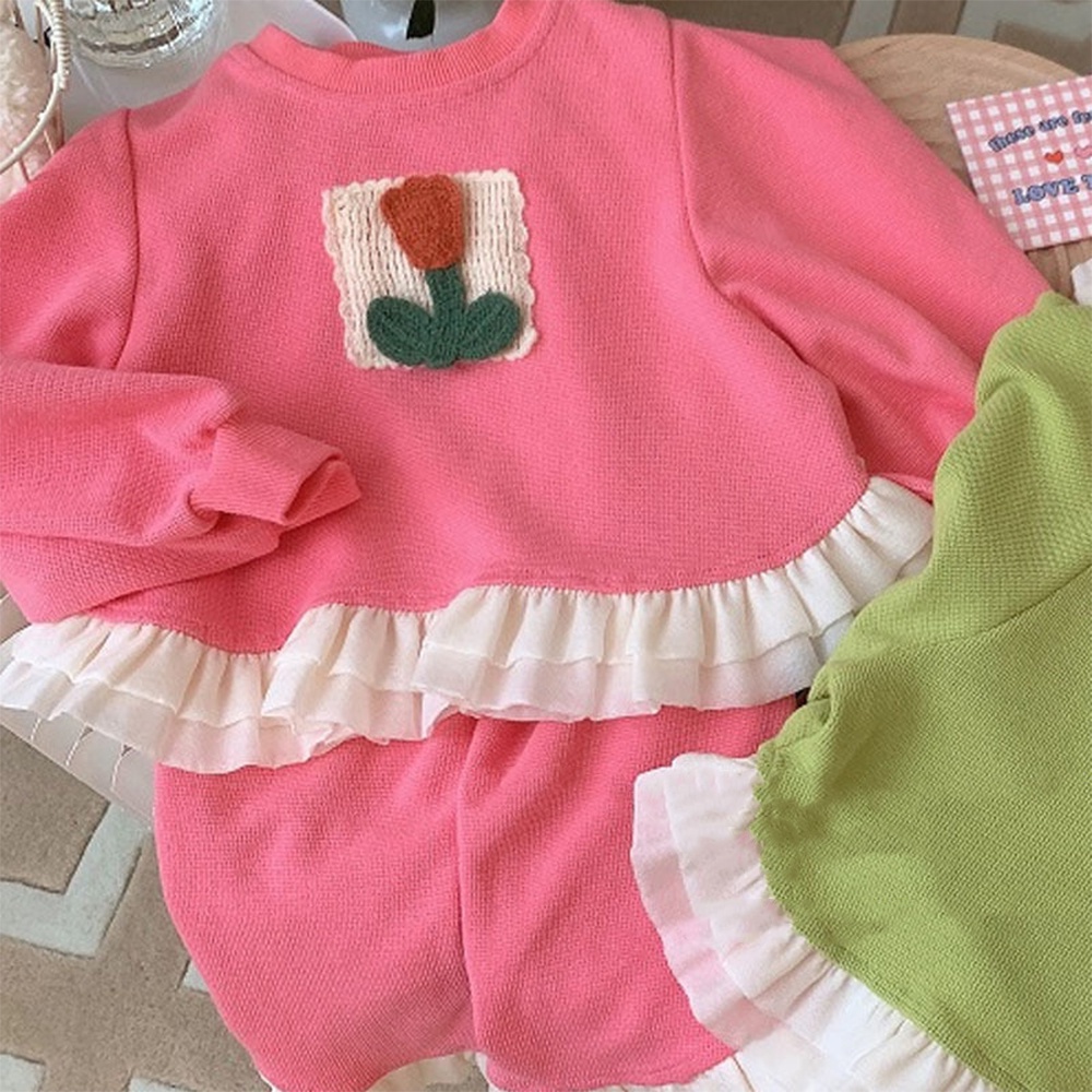 BEAR LEADER Set Đồ Mùa Thu 2 Món Gồm Áo Dệt Kim Tay Dài In Họa Tiết Hoa + Quần Dài Hình Gấu Cho Bé Gái 1-5 Tuổi