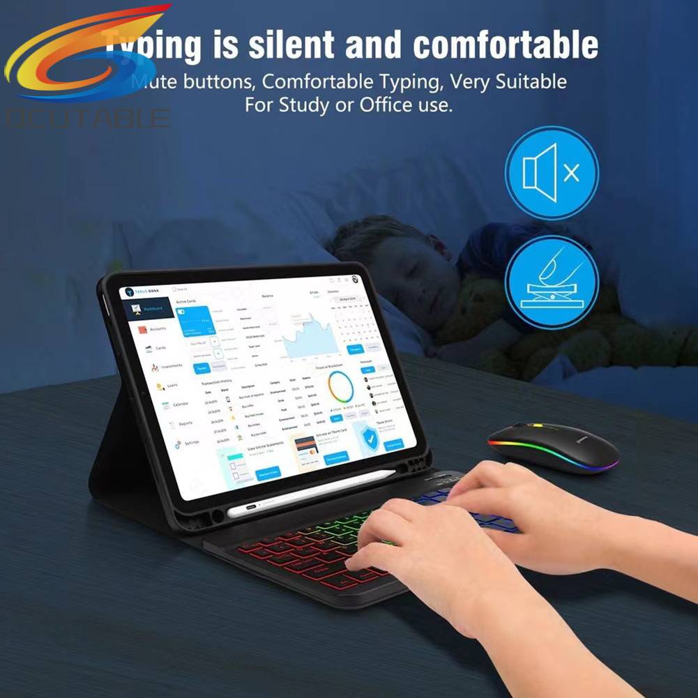 Bàn Phím Và Chuột Không Dây 10 Inch Có Đèn Nền RGB Cho Ipad Laptop Tablet