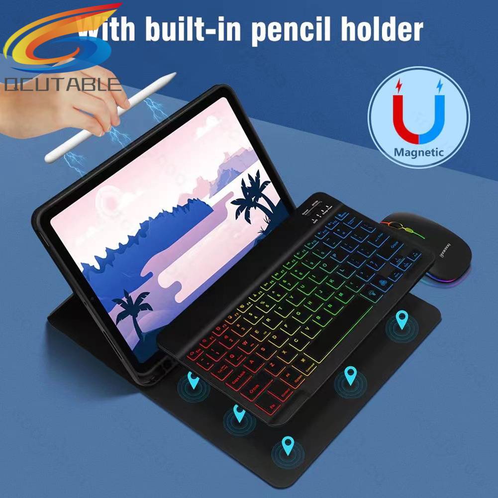 Bàn Phím Và Chuột Không Dây 10 Inch Có Đèn Nền RGB Cho Ipad Laptop Tablet