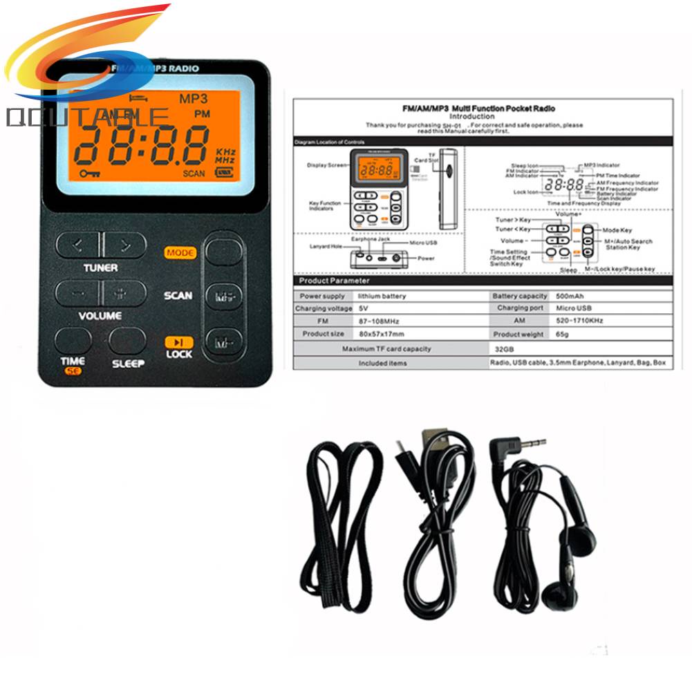 Máy Nghe Nhạc MP3 2 Băng Tần AM FM Bỏ Túi Màn Hình LED 2.1 inch Hỗ Trợ Thẻ