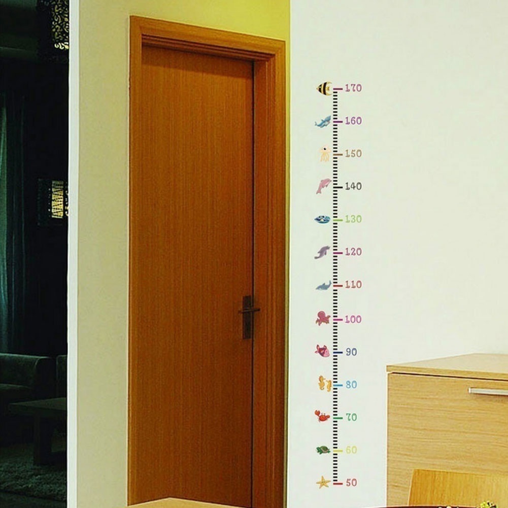 Miếng Dán Tường Bằng PVC Đo Chiều Cao Hình Động Vật Biển Hoạt Hình Cho Bé