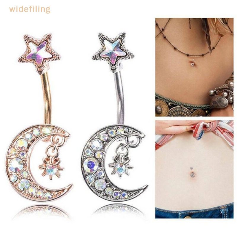 Khuyên Rốn Hình Ngôi Sao Mặt Trăng Đính Đá Pha Lê 14G