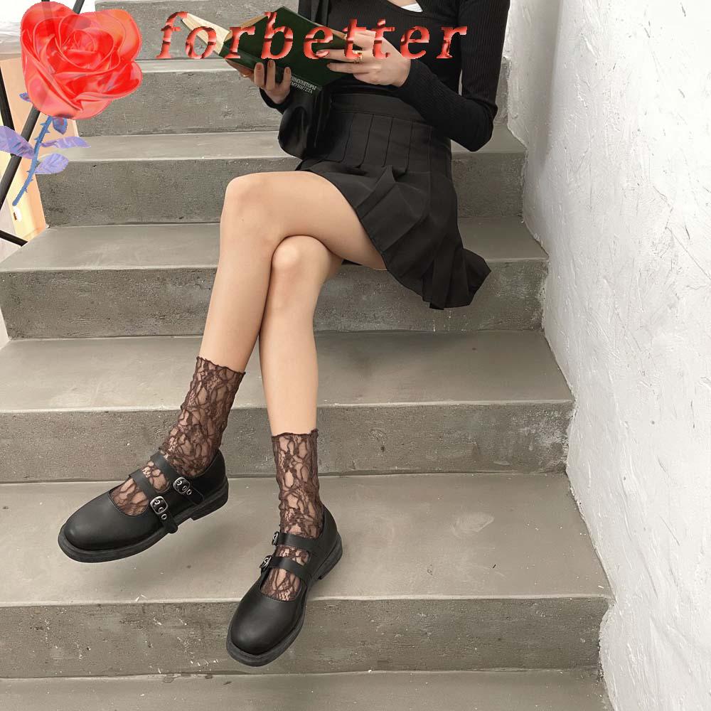 FORBETTER Vớ Lưới Họa Tiết Hoa Phong Cách Hàn Quốc Cho Nữ