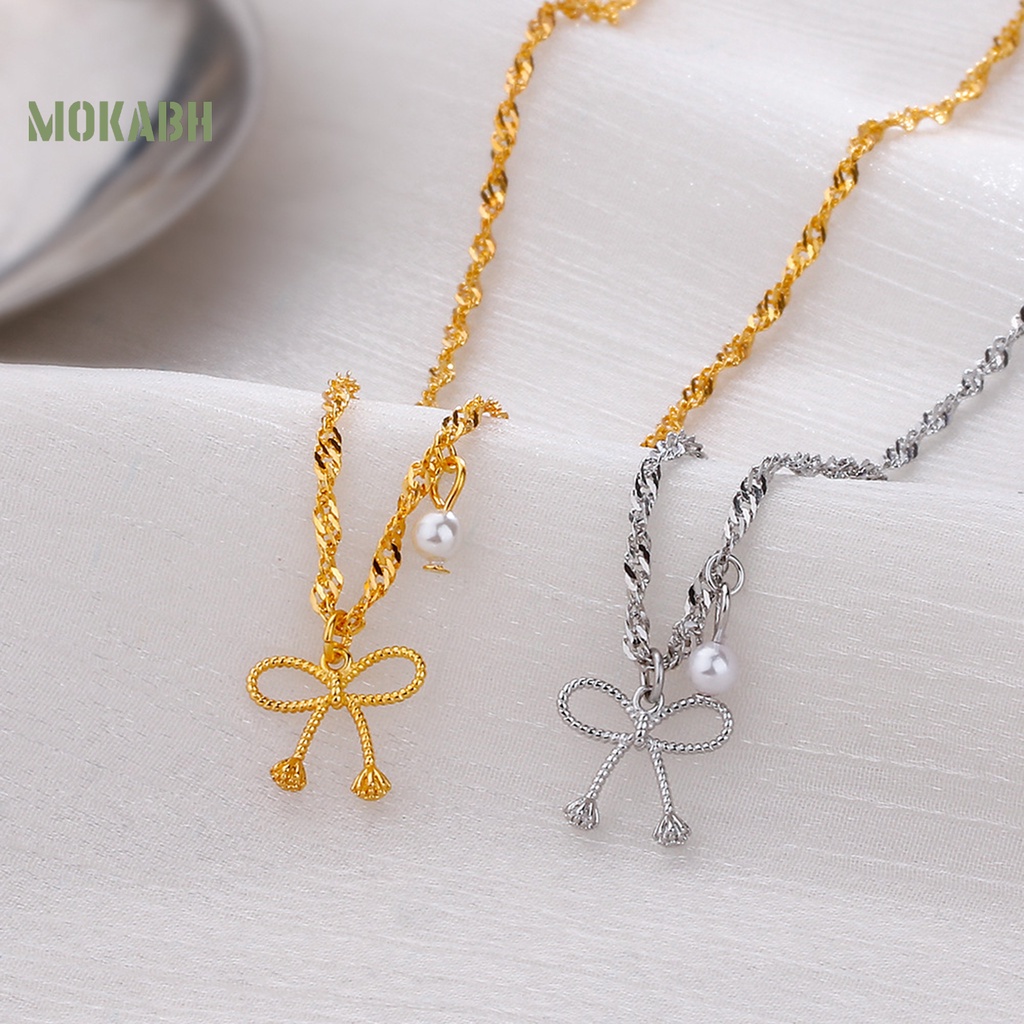 [Mok Abh] Vòng Cổ Choker Họa Tiết Hình Con Bướm Rỗng Đính Ngọc Trai Giả Không Phai Màu