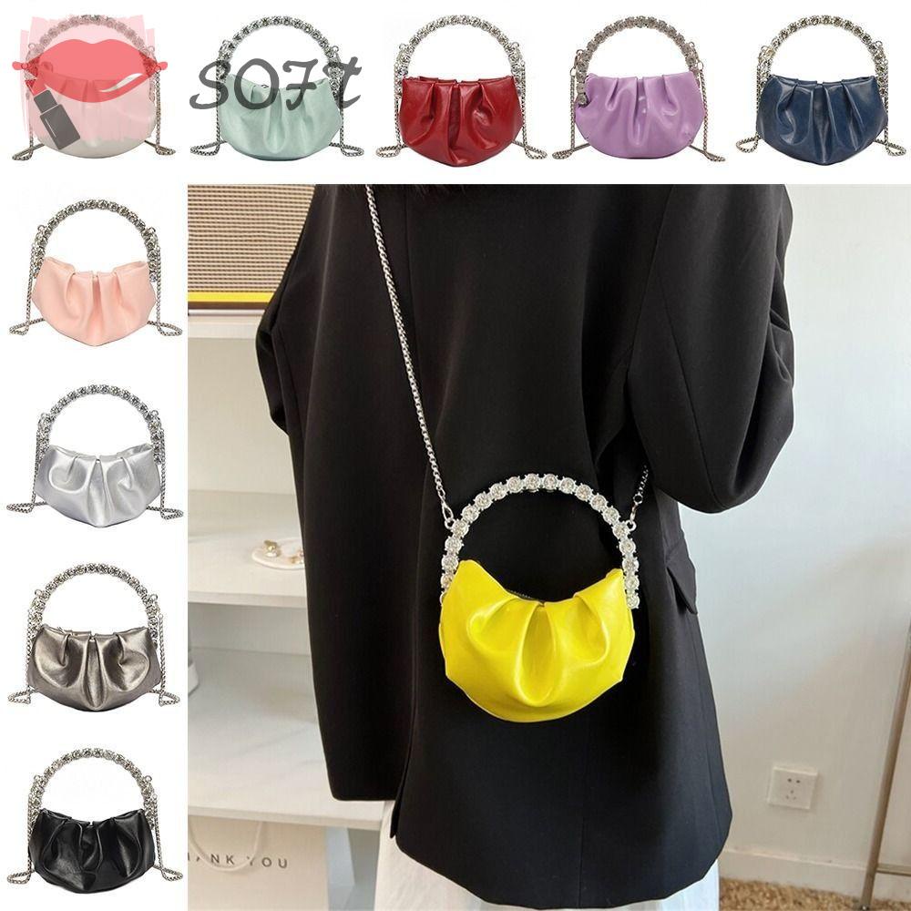 Túi Xách Đeo Vai Bằng Da Mềm Đính Đá Lấp Lánh Thời Trang Cho Nữ