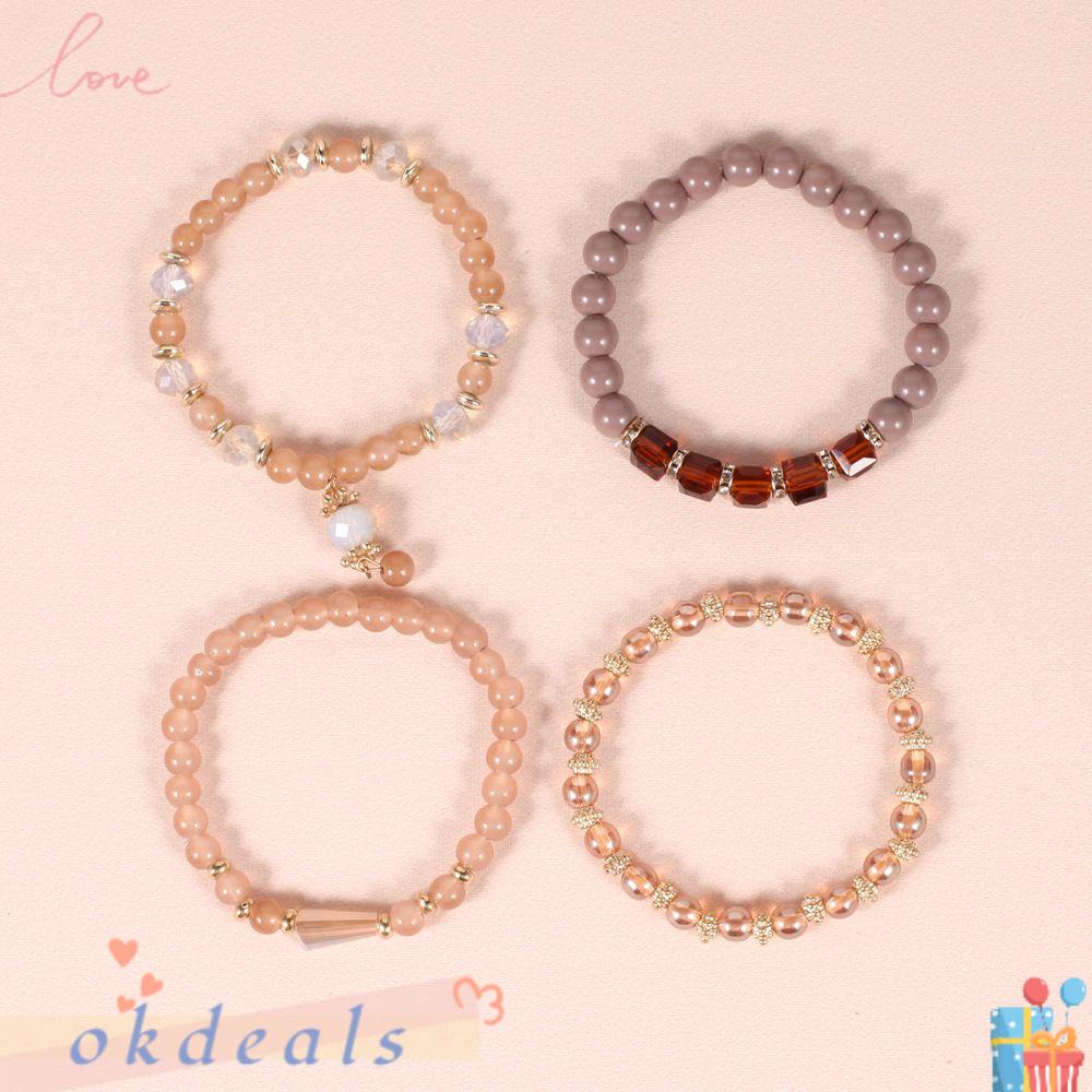 OKDEALS Set 4 VòNg Đeo Tay ChuỗI HạT Đá ThờI Trang Cho Nữ