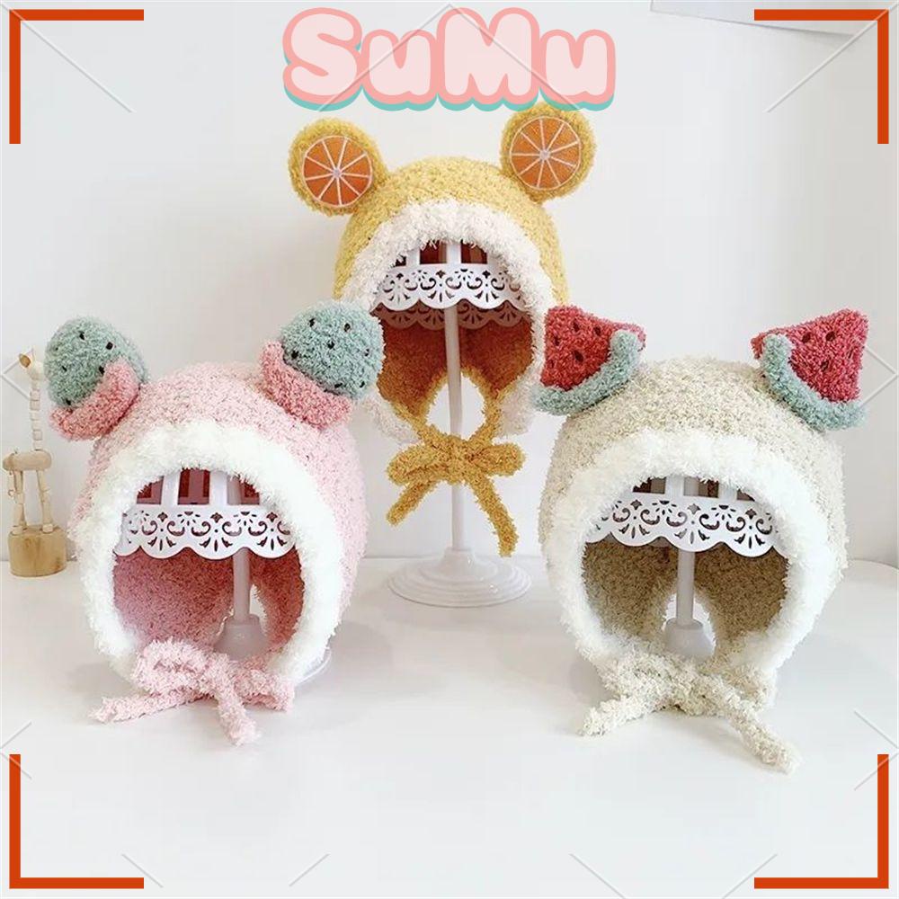 SUMU Mũ Len Trùm Tai Đính Quả Bông Dễ Thương Cho Bé