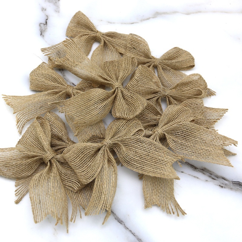 (10 Cái / Túi) Sổ Tay Vải Lanh Thắt Nơ Trang Trí Đám Cưới Chống Nắng DIY