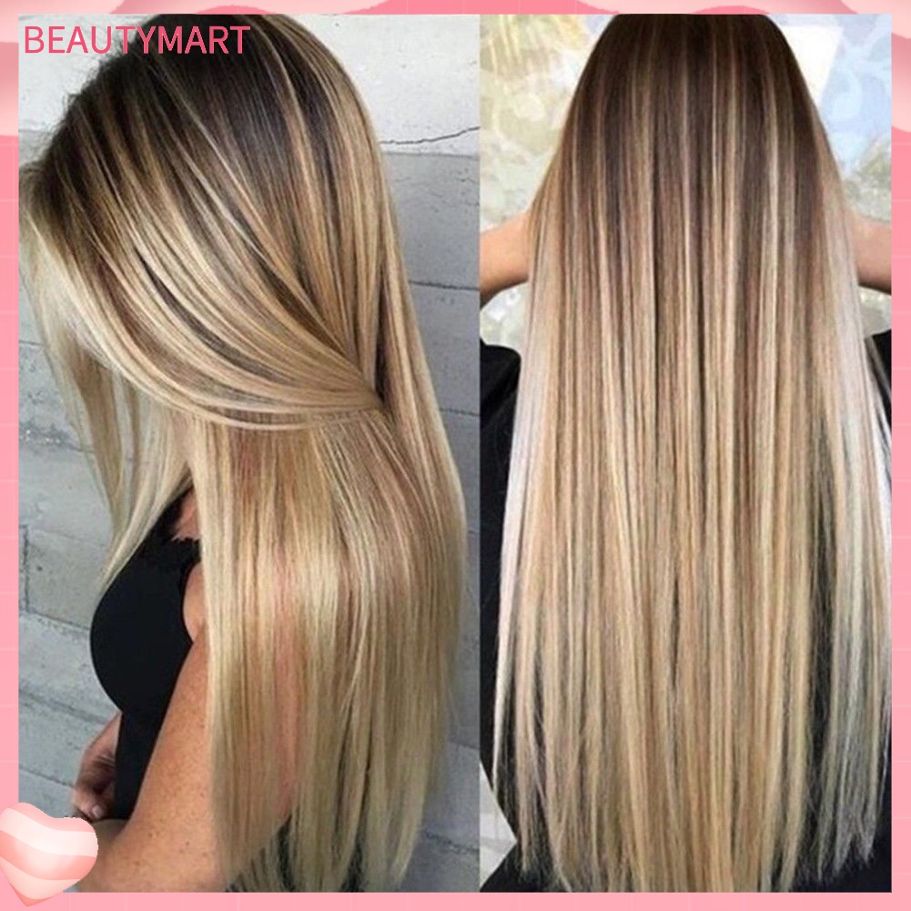 Bộ Tóc Giả Thẳng Dài Bằng Sợi Tổng Hợp Màu Vàng Đồng Chịu Nhiệt Độ Cao