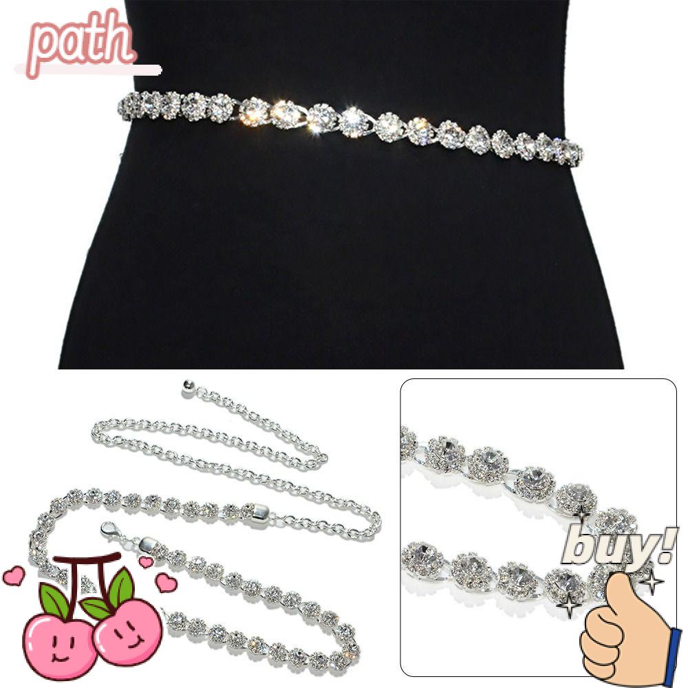PATH Thắt Lưng Dây Xích Kim Loại Đính Đá Thời Trang Cho Nữ