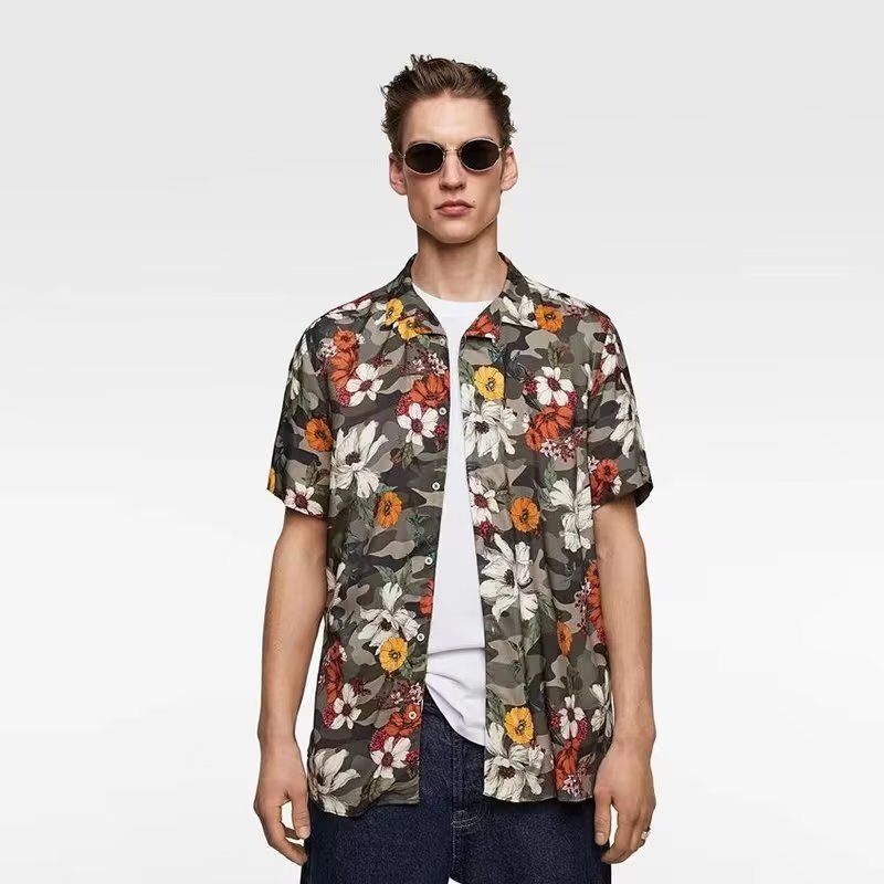 Áo Sơ Mi Tay Ngắn Dáng Rộng In Hoa Kiểu Retro Mỹ Cá Tính Cho Nam