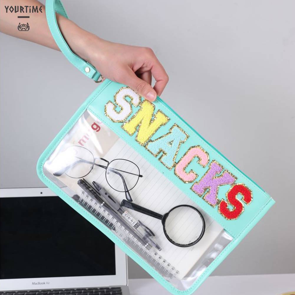 Túi Đựng Mỹ Phẩm Bằng PVC Chenille Trong Suốt In Chữ Có Khóa Kéo Tiện Dụng Mang Theo Du Lịch