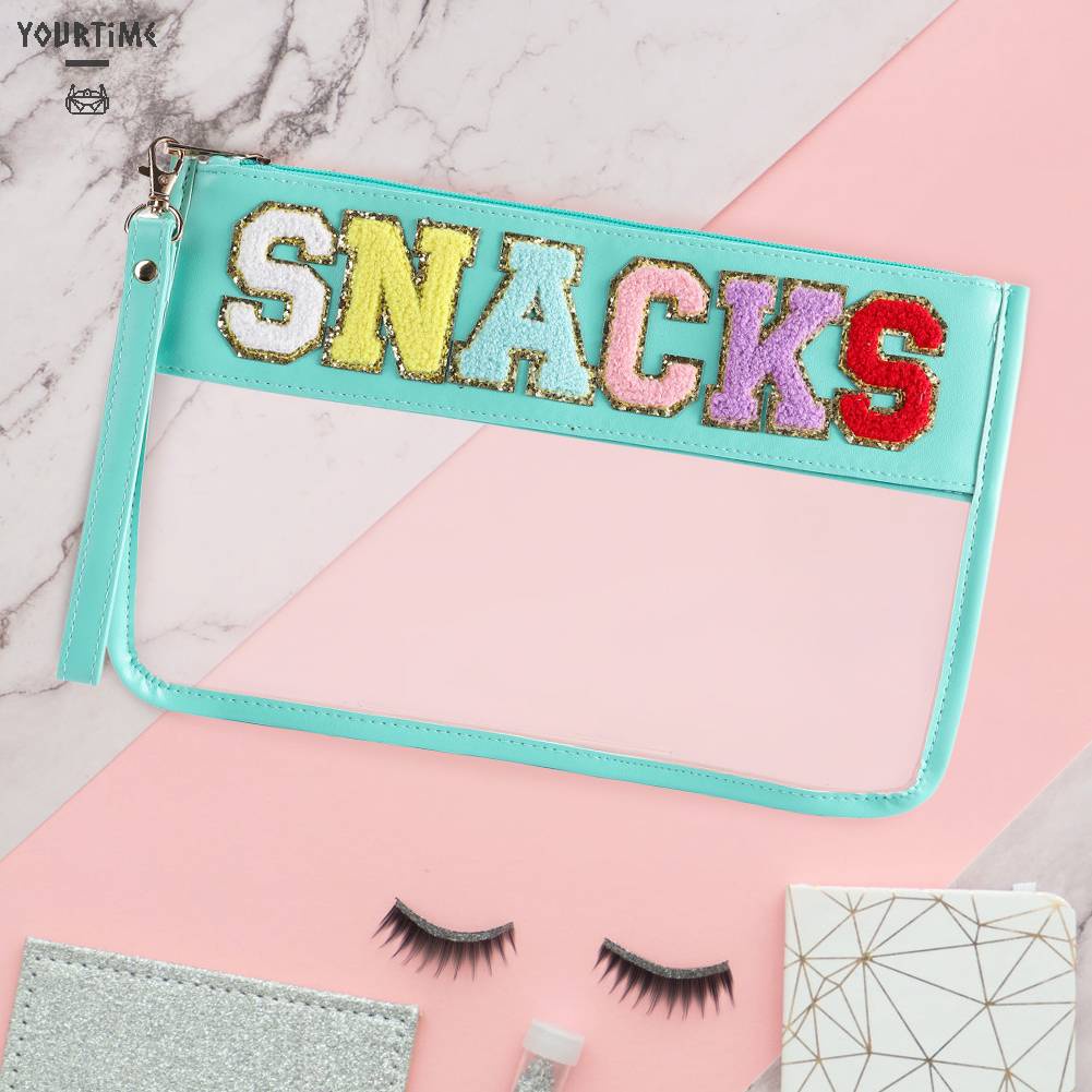 Túi Đựng Mỹ Phẩm Bằng PVC Chenille Trong Suốt In Chữ Có Khóa Kéo Tiện Dụng Mang Theo Du Lịch