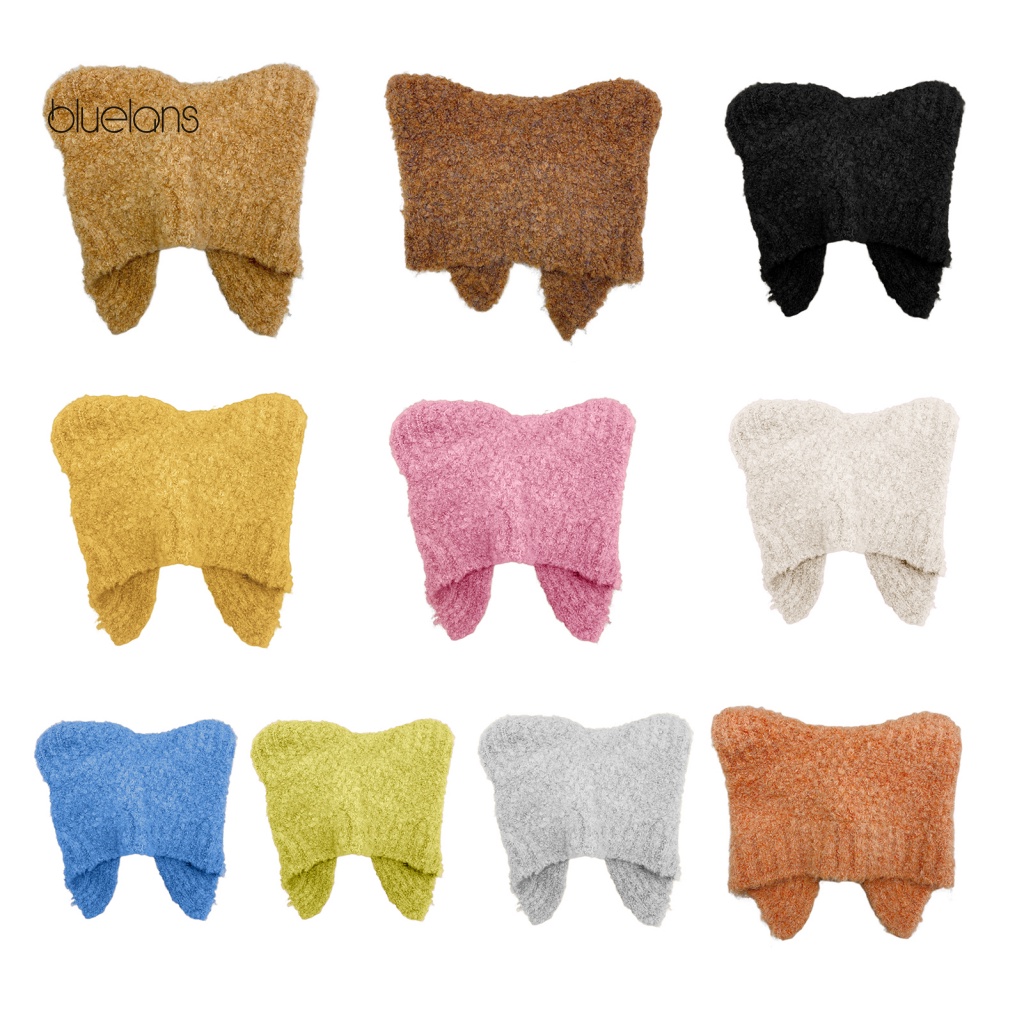 Mũ Beanie Vải Lông Màu Trơn Co Giãn Bảo Vệ Tai Không Viền Màu Sắc Thời Trang Thu Đông Cho Nữ