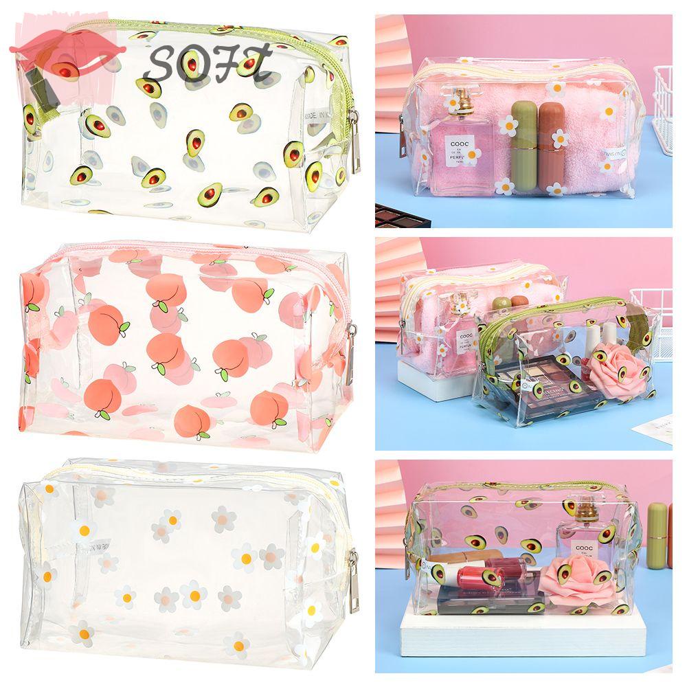 SOFTNESS Túi Đựng Đồ Trang Điểm Trong Suốt In Họa Tiết Dễ Thương Cho Nữ