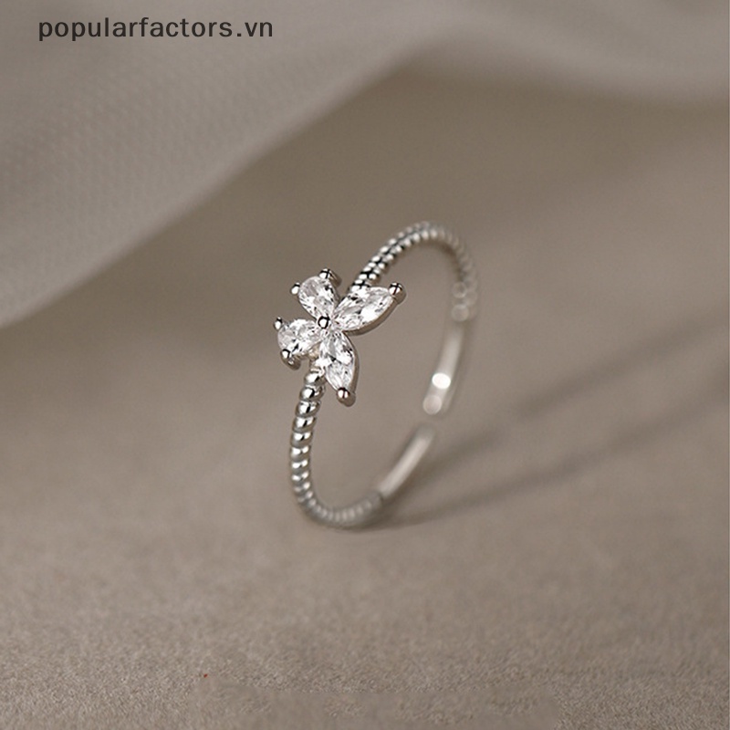 Nhẫn Dạng Hở Hình Bướm Đính Đá Zircon Màu Sắc Bạc Xinh Xắn Thích Hợp Làm Quà Tặng