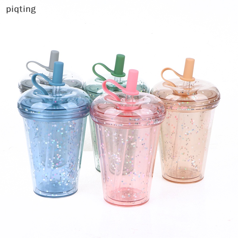 Bình Nước Nhựa Trong Suốt Dung Tích 320ml Kèm Ống Hút Tiện Lợi