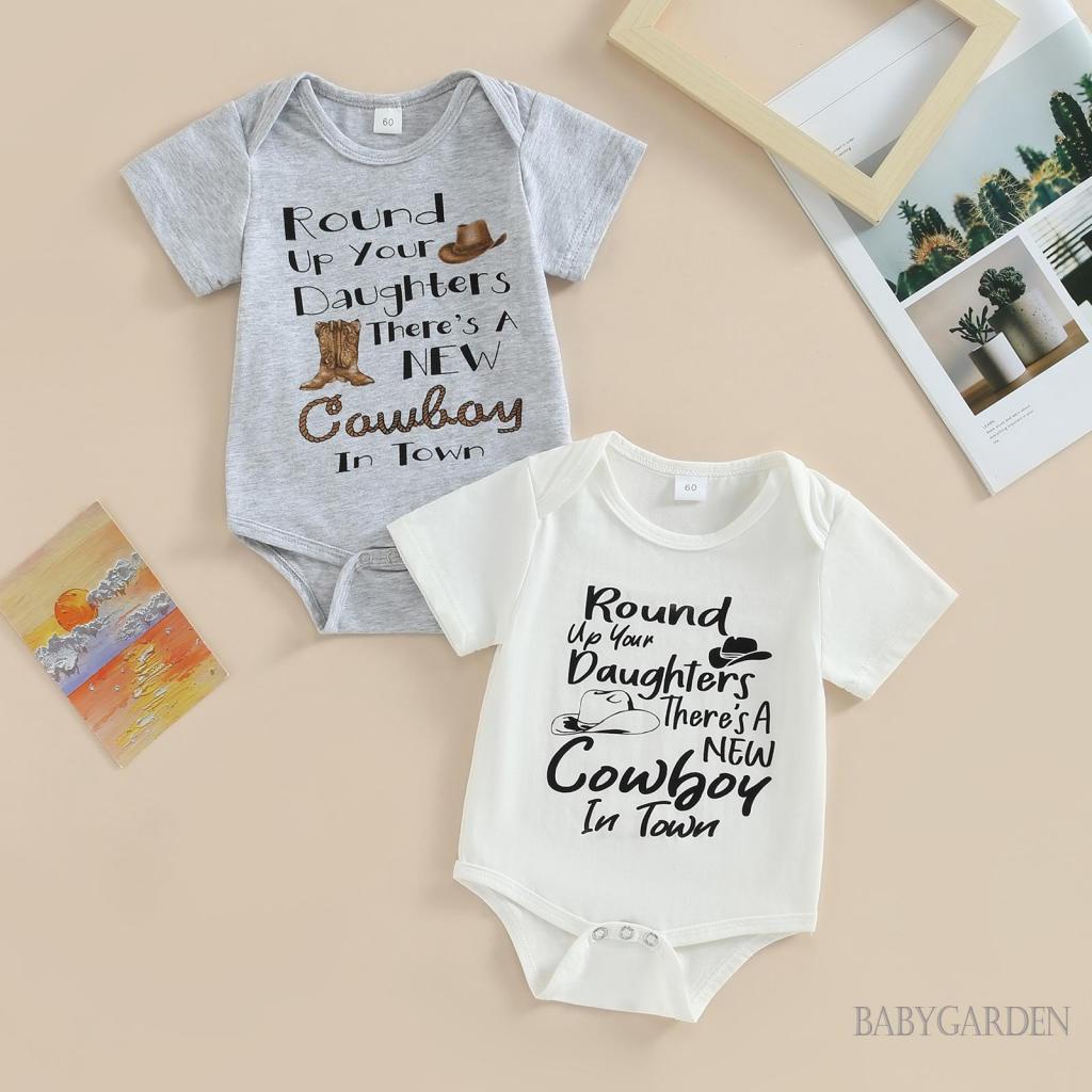 Bộ Áo Liền Quần In Chữ Dễ Thương Cho Bé 0-12 Tháng Tuổi