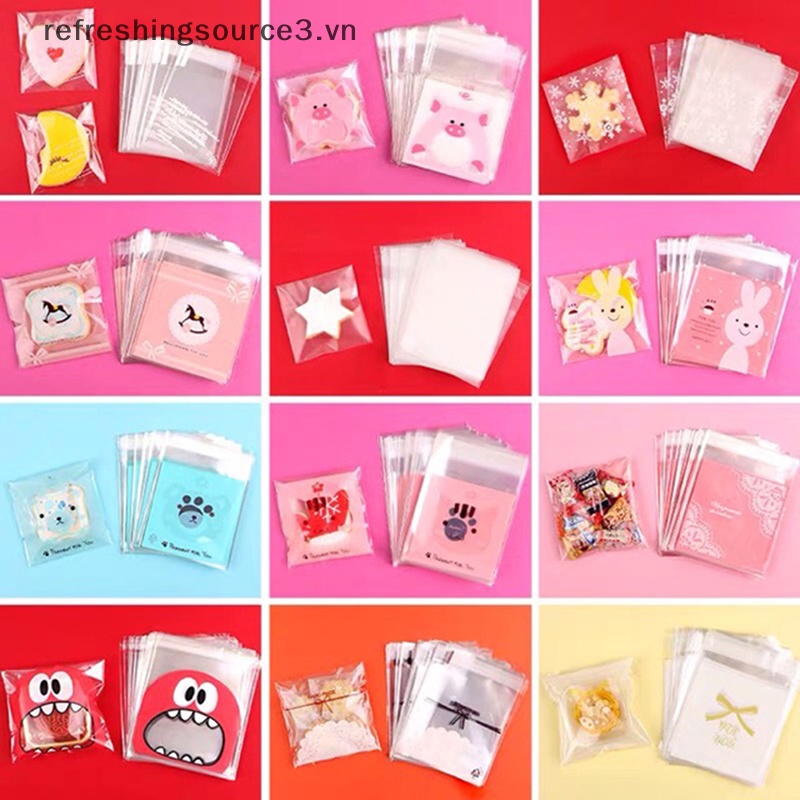 Set 100 Túi Đựng Bánh Kẹo Tự Dính Họa Tiết Hoạt Hình Dễ Thương 3.vn