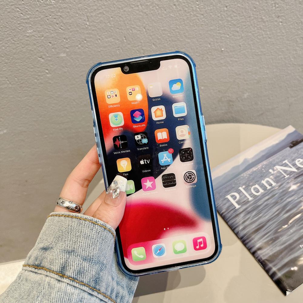 Ốp Điện Thoại Tpu Mềm Trong Suốt Chống Sốc Màu Xanh Dương Cho iPhone 14 13 12 11 Pro Max