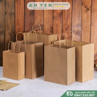 Túi giấy kraft Nhật nâu trơn có quai đựng thực phẩm nhiều kích thước, túi giấy xi măng đựng quà