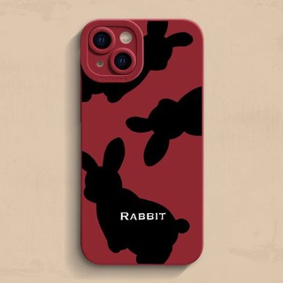 Black rabbit creative burgundy phone case cho iphone 7 7plus 8 8plus xs xr 11 12 13 14 pro plus promax anti-drop silicone
