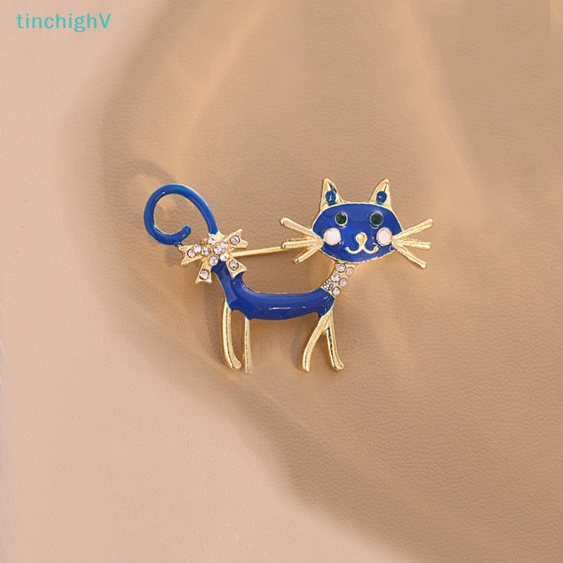 Ghim Cài Áo Hình Mèo Đính Đá Pha Lê Xanh Dương Dễ Thương