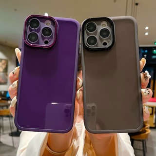 Casing For iPhone 15 14 13 12 14plus 14+ 13pro 14pro 12pro PRO MAX Clear With Lens Protector Solid Color Transparent Shockproof Soft Phone Case 1MY 01