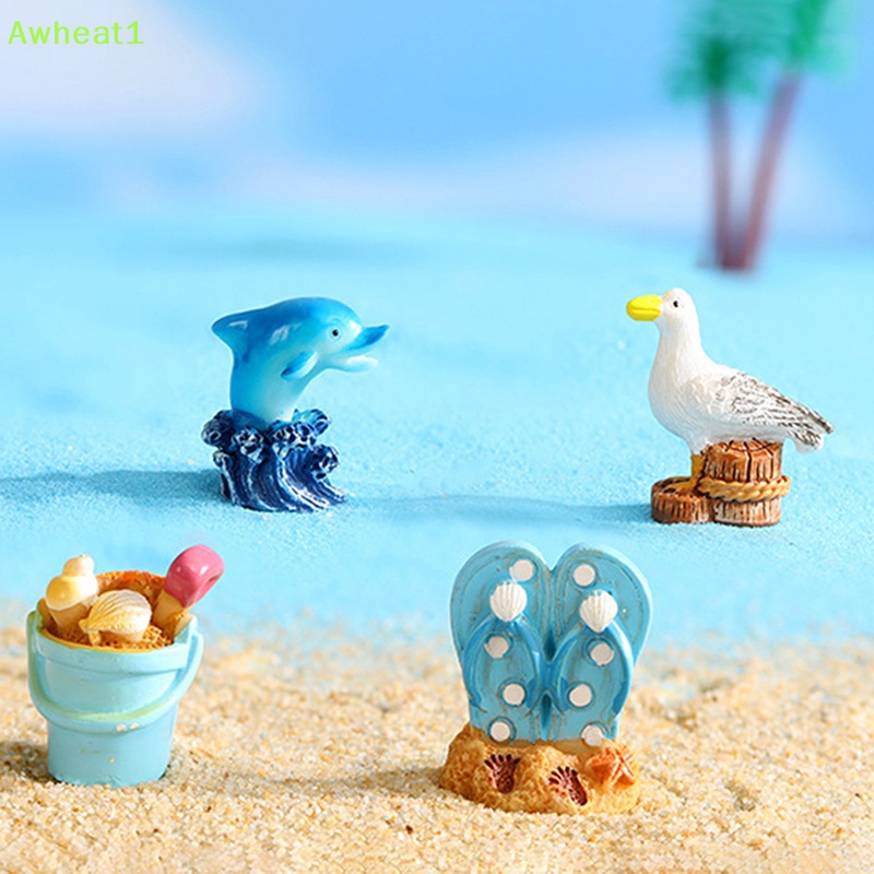 Awheat1 Phụ Kiện Hoạt Hình Trang Trí Bể Cá Bằng Nhựa Resin Cá Heo Sao Biển