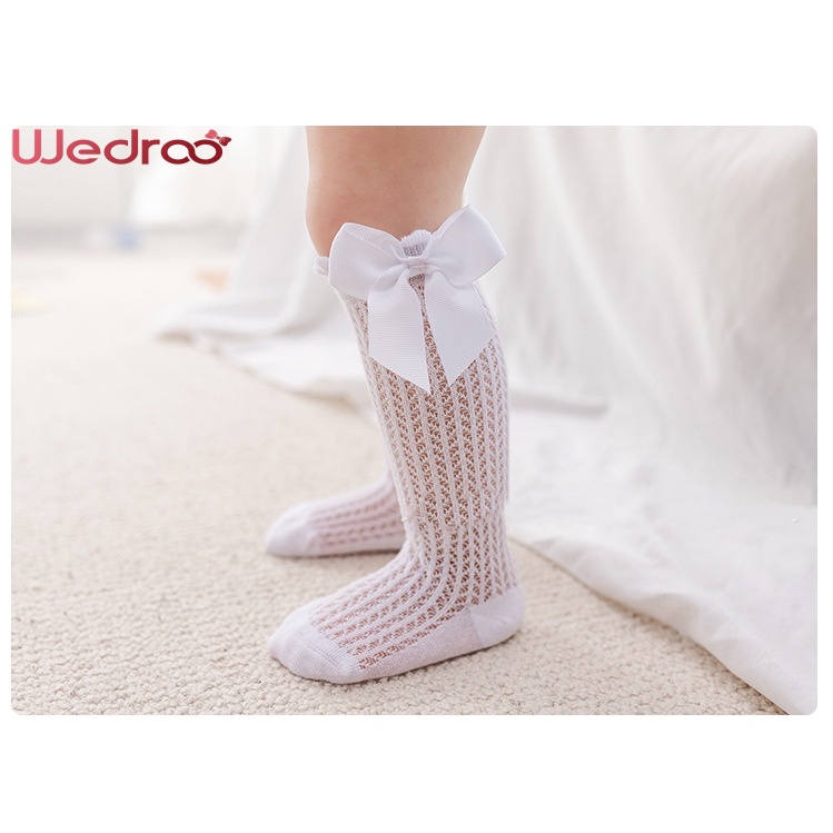 Wedroo Vớ Dài Đến Đầu Gối Phối Bèo Đính Nơ Cho Bé Sơ Sinh