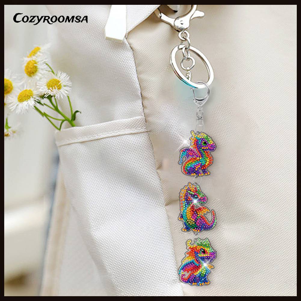 Móc Khóa Hai Mặt Đính Đá Nghệ Thuật DIY Dành Cho Trẻ Em