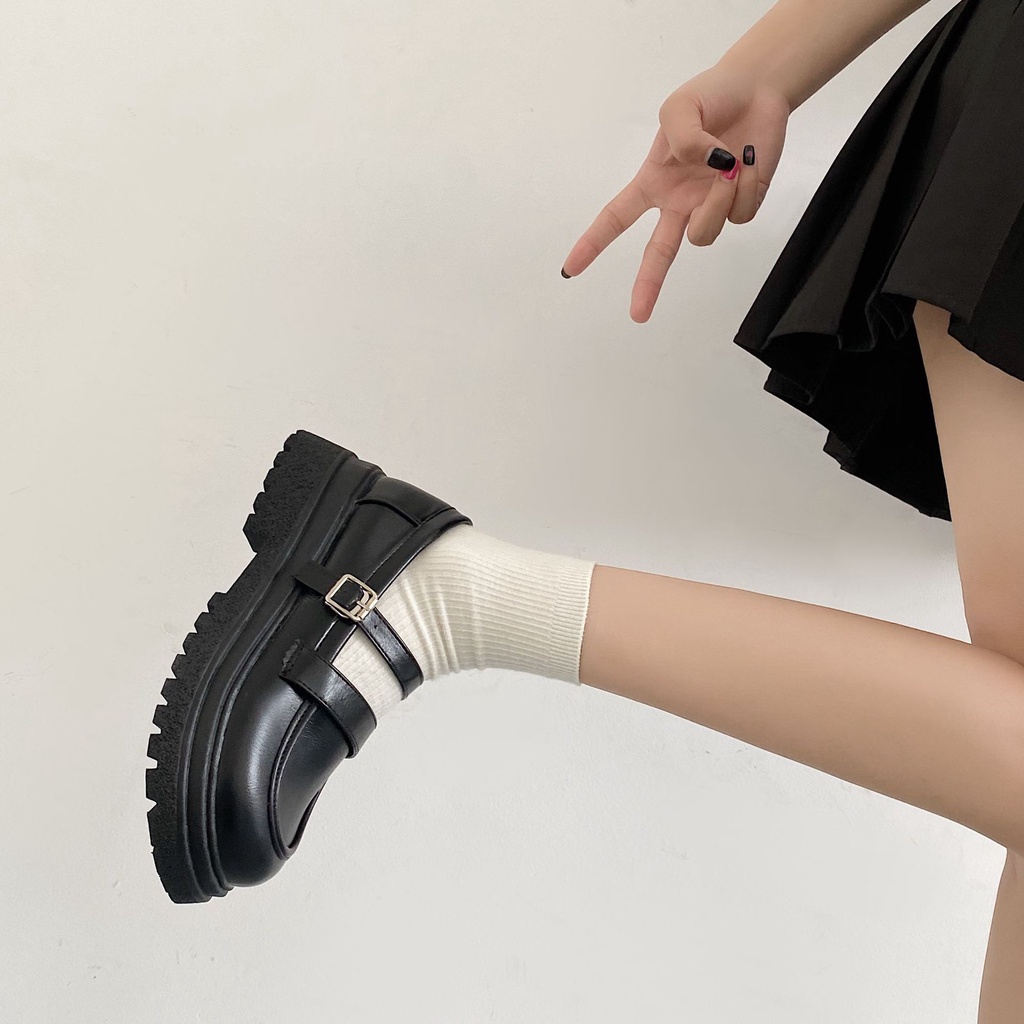 Giày Da Đế Dày Phong Cách Retro Nhật Bản Ngọt Ngào Cho Nữ