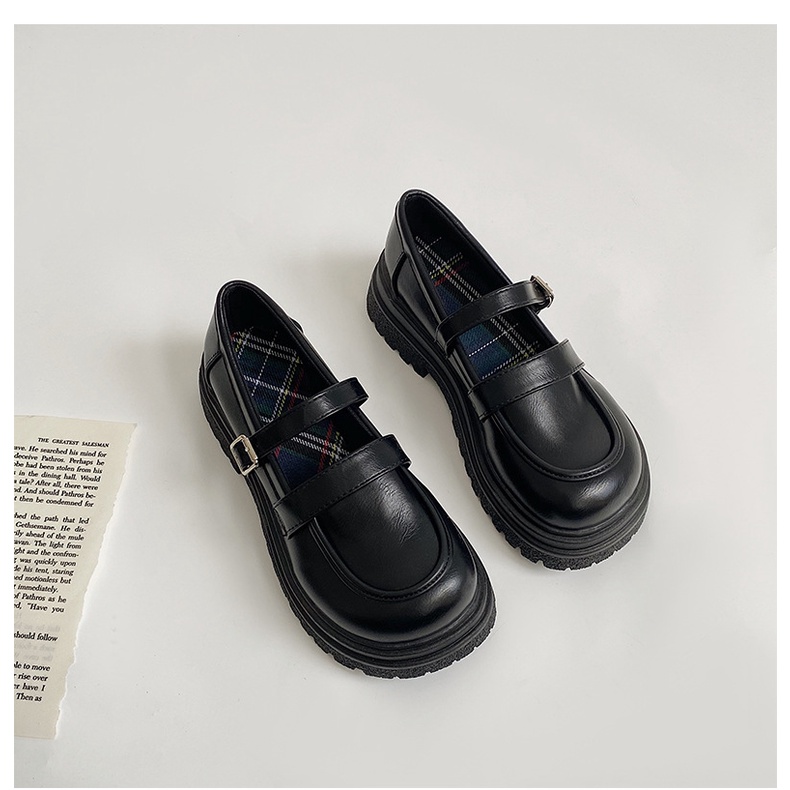 Giày Da Đế Dày Phong Cách Retro Nhật Bản Ngọt Ngào Cho Nữ