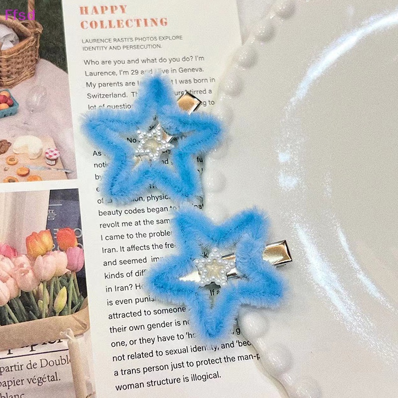 1 Kẹp Tóc Lông Xù Hình Ngôi Sao Màu Xanh Dương Ngọt Ngào Dễ Thương Cho Bé Gái Y2K 2023