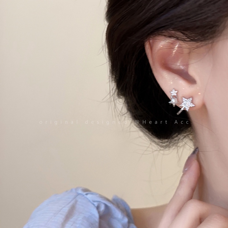 Khuyên Tai Đính Đá Zircon Ngọc Trai Ngôi Sao Nhỏ Thiết Kế Mới 2023