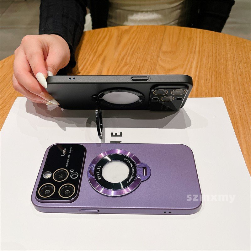 Ốp Điện Thoại Cứng Đục Toàn Diện Cửa Sổ Lớn Có Giá Đỡ Từ Tính Vô Hình Cho Iphone 14 13 12 Pro Max 11