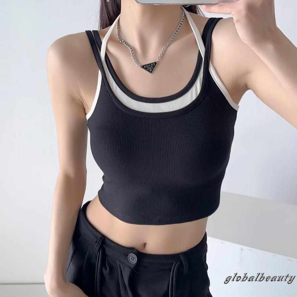 Áo Không Tay Cổ Yếm Màu Sắc Tương Phản Thời Trang Mùa Hè Cho Nữ