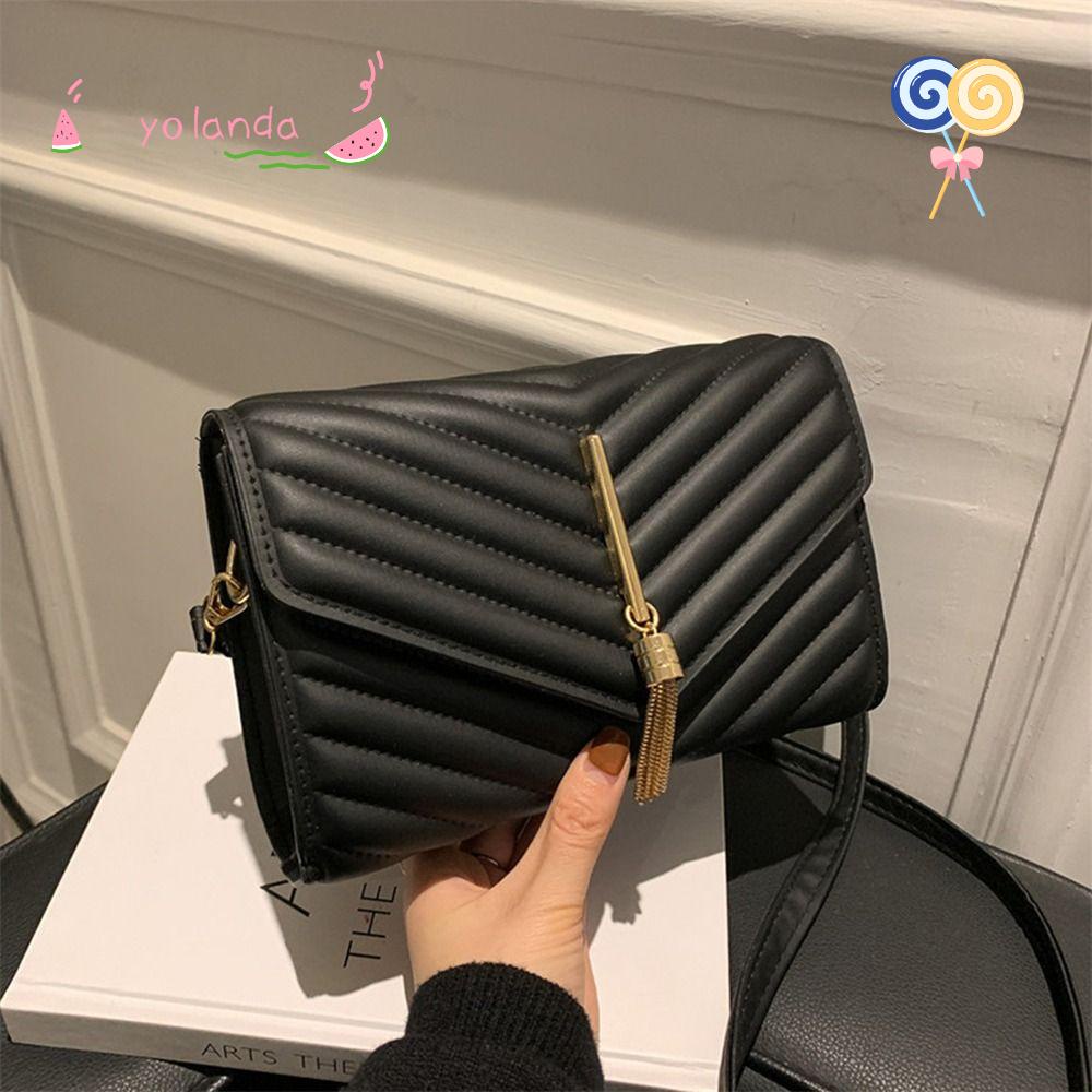 YOLA Túi Đeo Chéo Da PU Màu Trơn Thêu Họa Tiết Xinh Xắn Thời Trang Cho Nữ