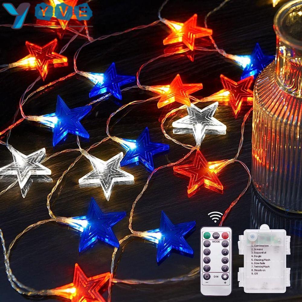YVE Dây Đèn LED Hình Ngôi Sao Màu Đỏ / Xanh Dương Chống Thấm Nước Sử Dụng Pin Kèm Điều Khiển Từ Xa Thứ 4 Trang Trí Vườn