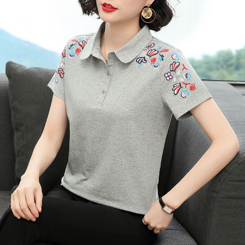 Áo Thun Tay Ngắn Thêu Họa Tiết Plus Size Thời Trang Cho Nữ